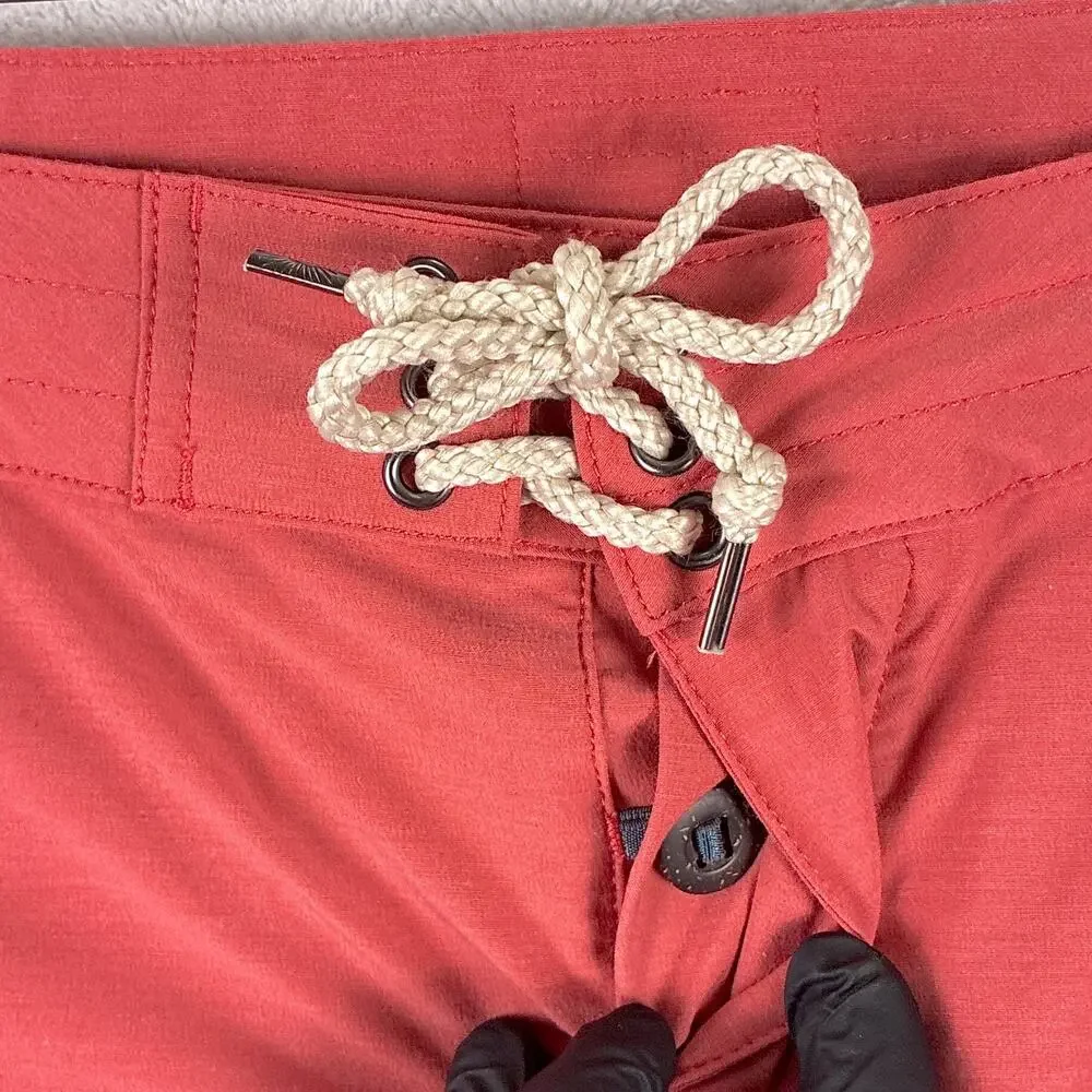 Faherty Board Shorts Men 34 Coral Pink White Stripe Retro Drawstring Preppy Surf